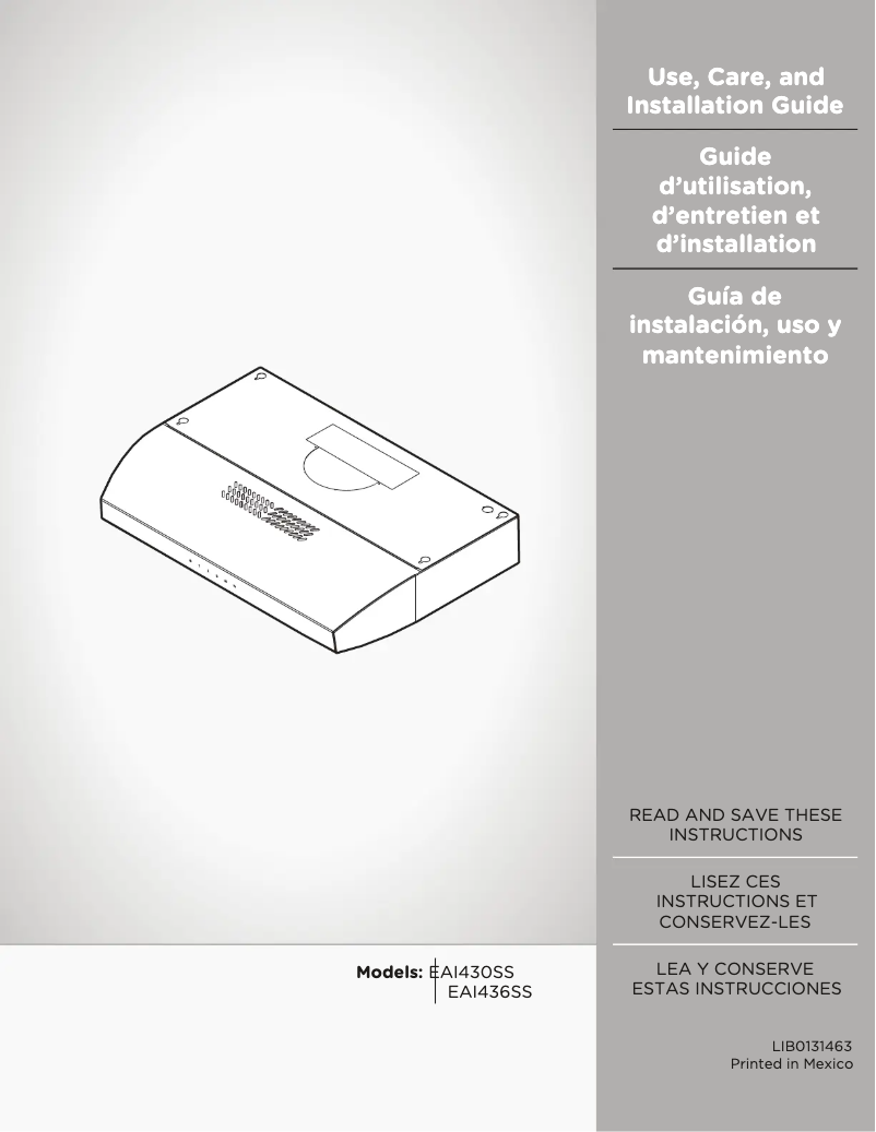 Image de la première page du manuel de l'appareil Aria EAI436SS