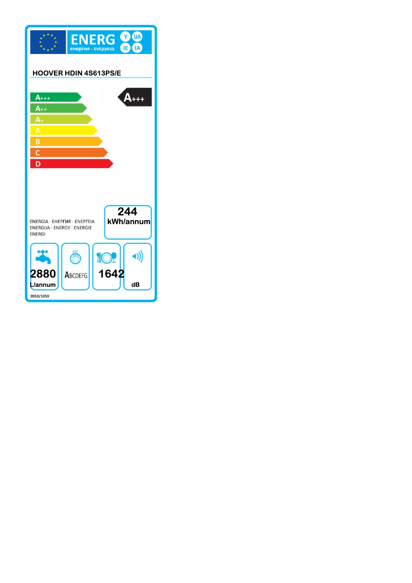 Page n°1 - Label énergétique Hoover H-DISH 700 HDIN 4S613PS-80