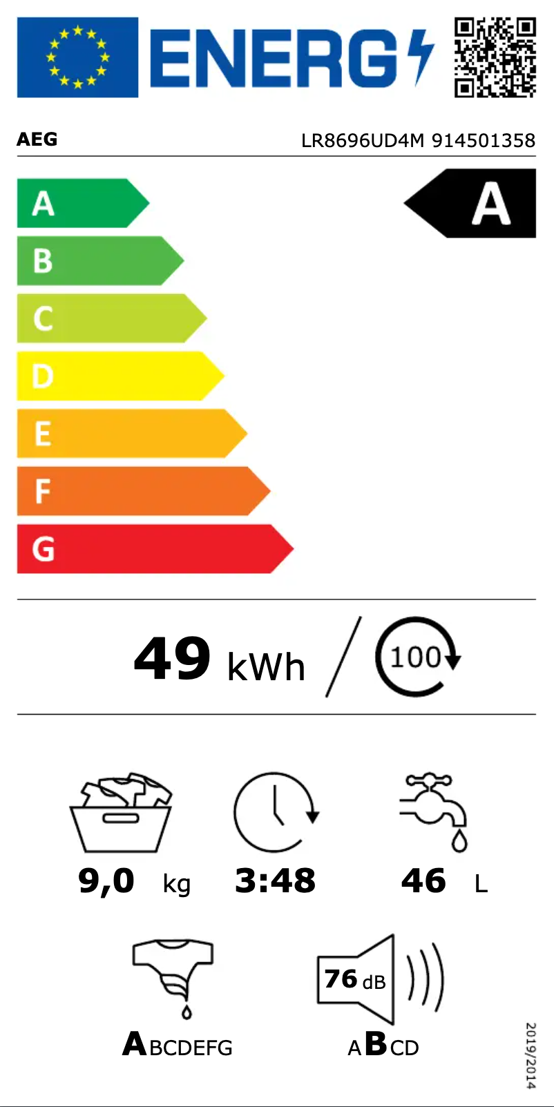 Page n°1 - Label énergétique AEG LR8696UD4M