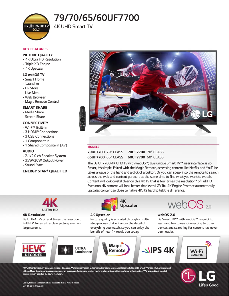 Página 1 del manual Ficha técnica LG 70UF7700