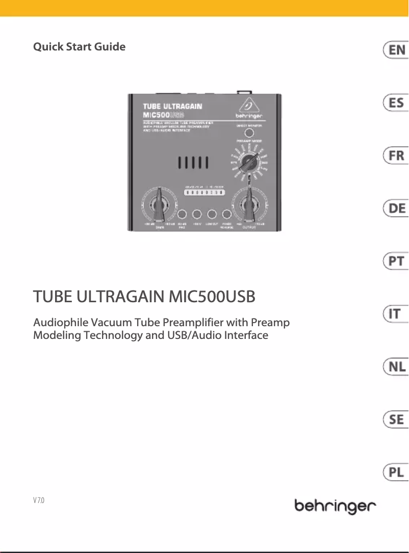 Page 1 de la notice Guide de démarrage rapide Behringer Tube Ultragain MIC500USB