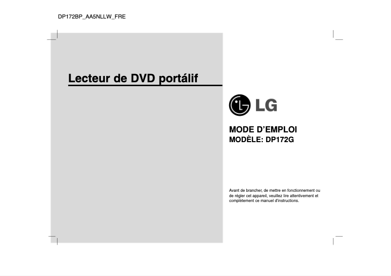 Page 1 de la notice Manuel utilisateur LG DP172BP