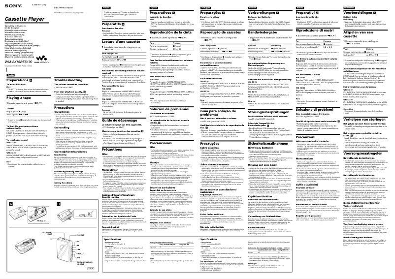 Imagen de la primera página del manual del dispositivo Walkman WM-EX190
