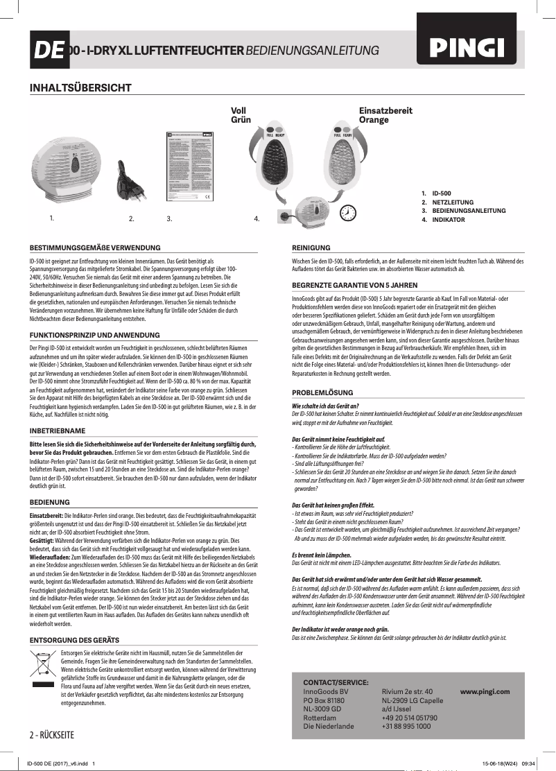 Page n°1 - Manuel utilisateur Pingi I-Dry XL