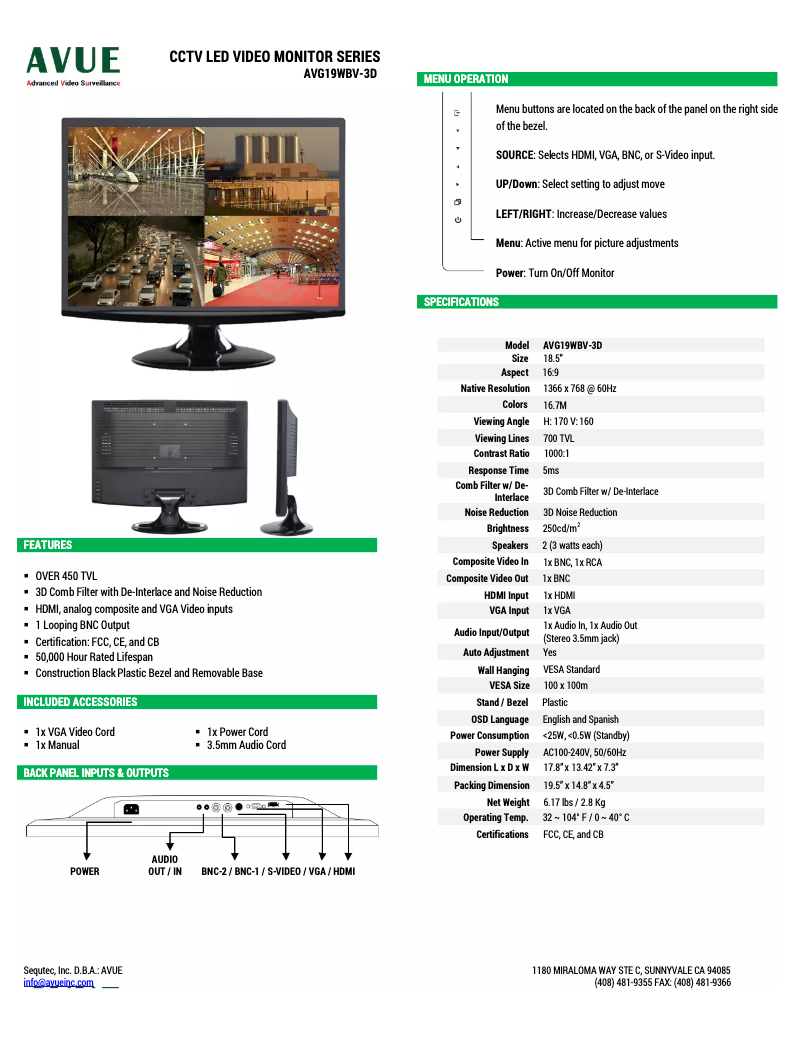 Page n°1 - Manuel utilisateur AVUE AVG19WBV