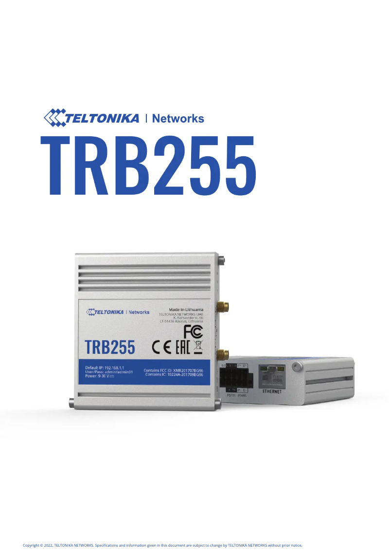 Page 1 de la notice Fiche technique Teltonika TRB255