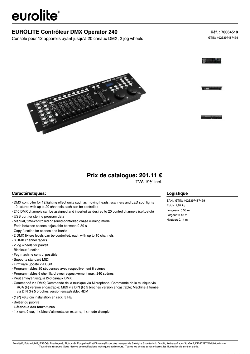 Page n°1 - Fiche technique Eurolite DMX Operator 240