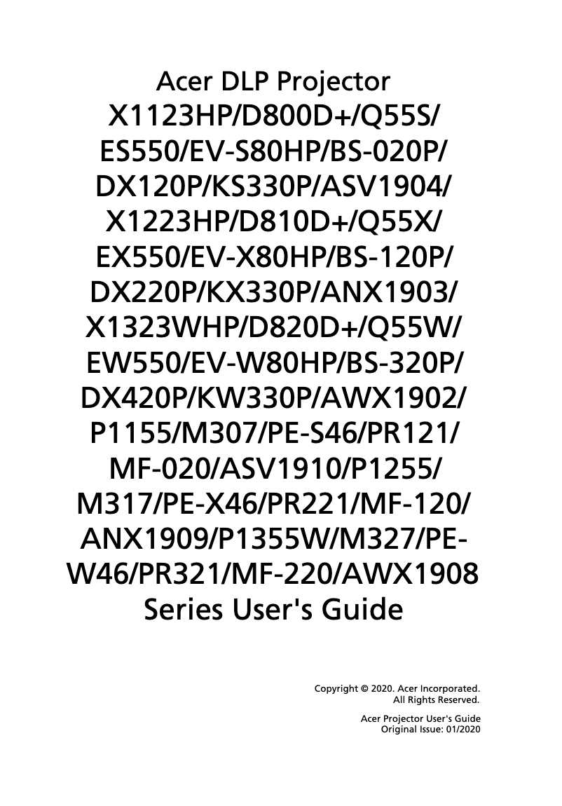 Page n°1 - Manuel utilisateur Acer P1255