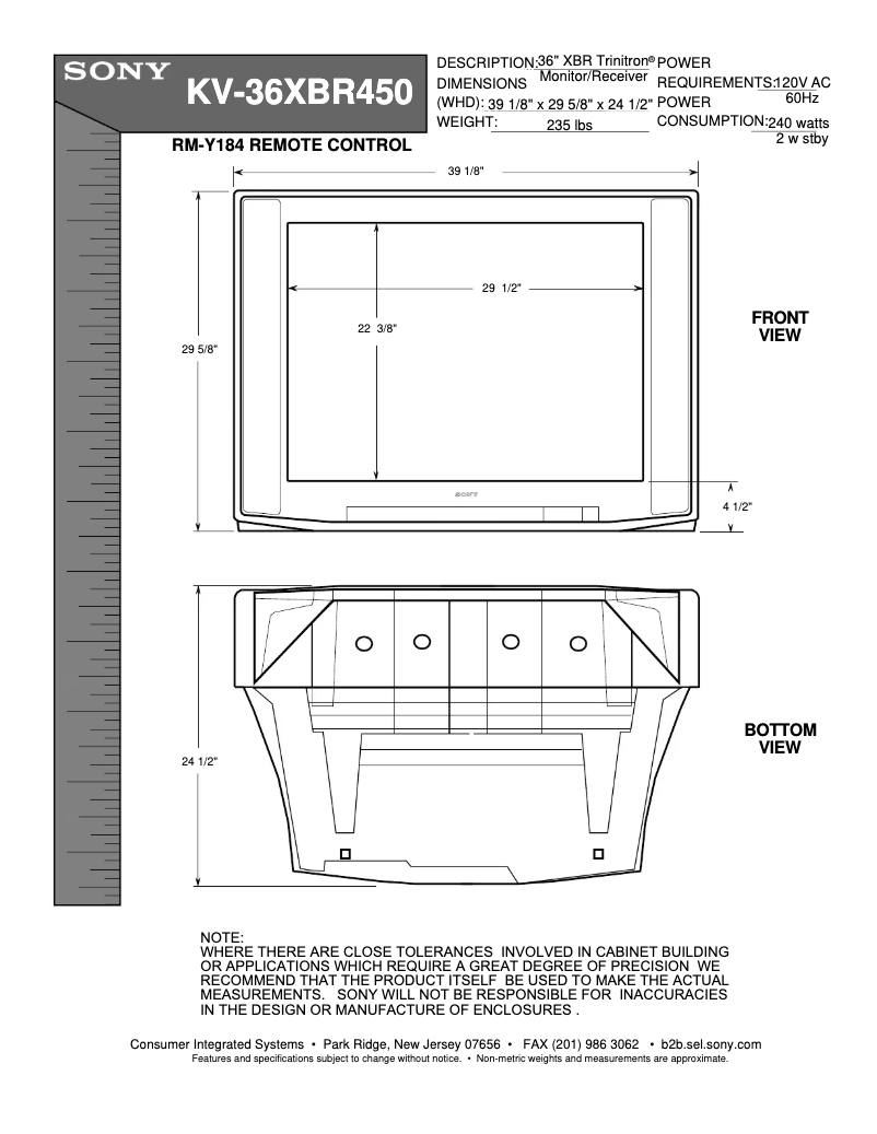 Page 1 de la notice Guide d'installation Sony KV-36XBR450