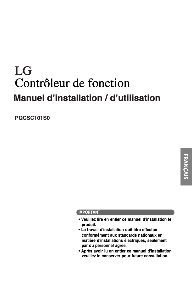 Page 1 de la notice Manuel utilisateur LG PQCSC101S0