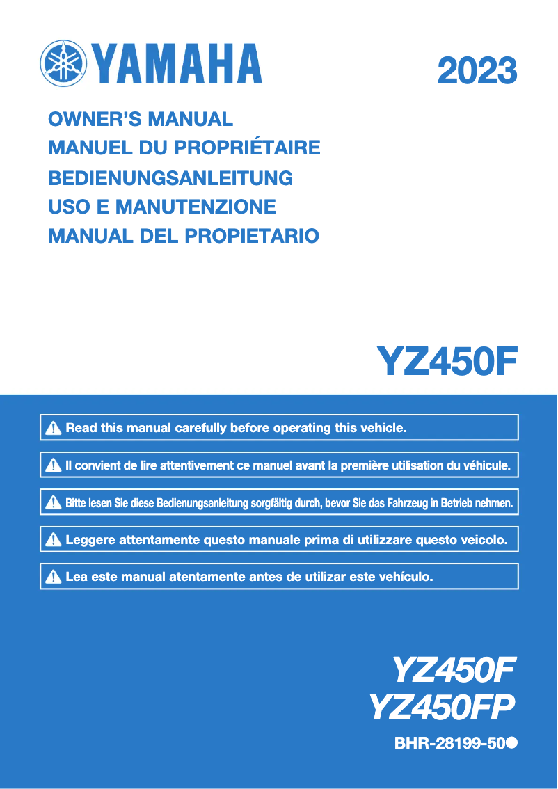 Página 1 del manual Manual de usuario Yamaha YZ450F (2023)