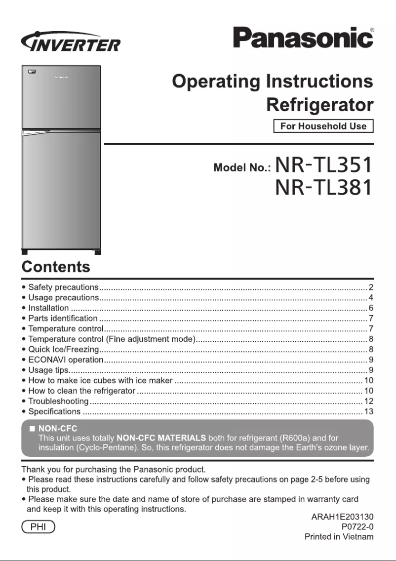Page 1 de la notice Manuel utilisateur Panasonic NR-TL381