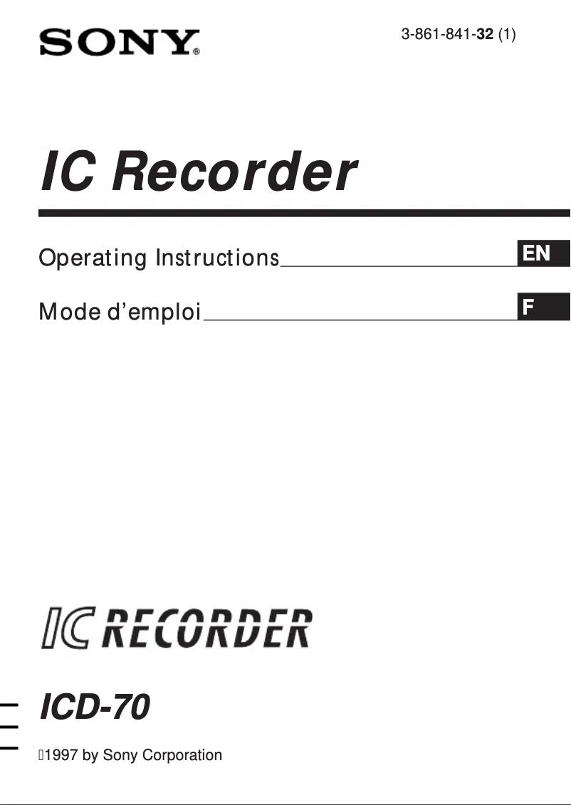 Page 1 de la notice Manuel utilisateur Sony ICD-70