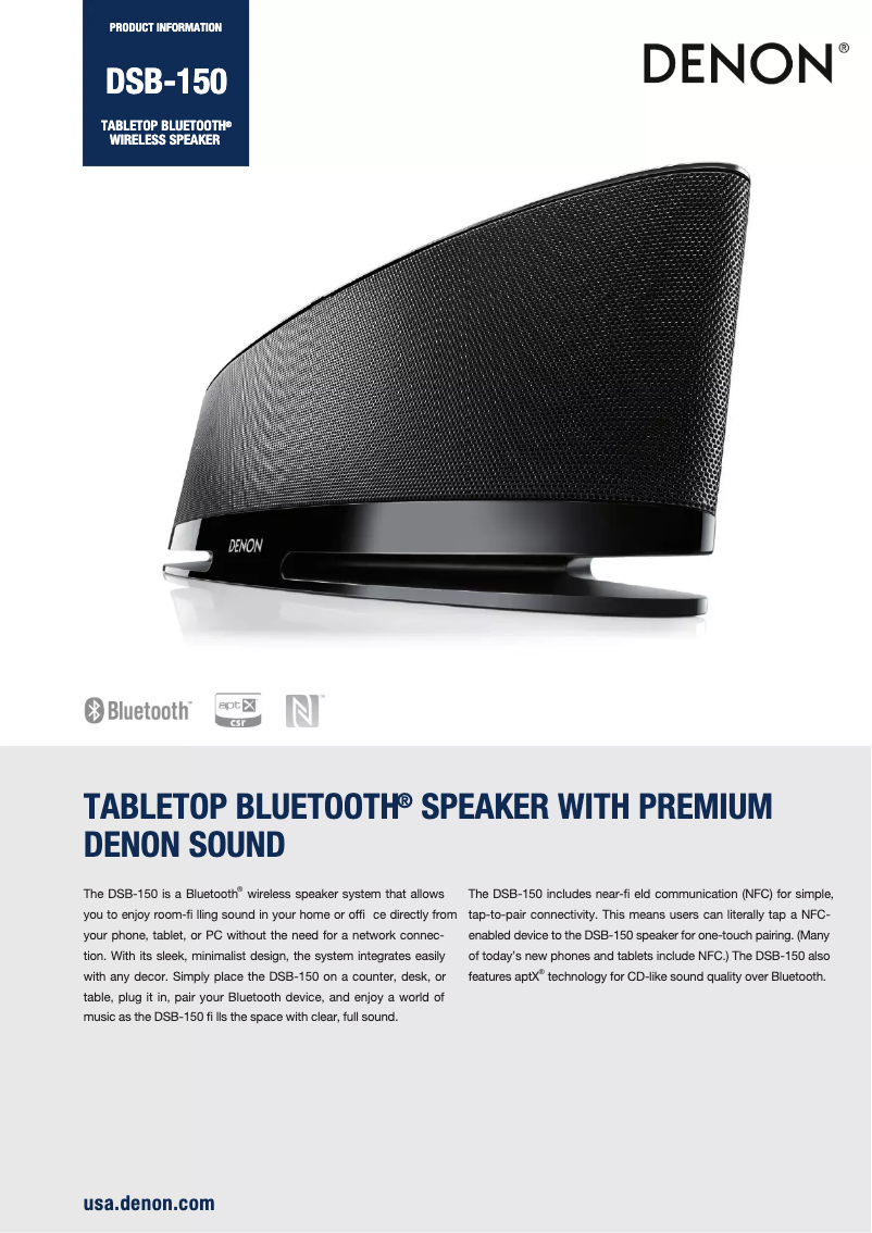 Page 1 de la notice Fiche technique Denon DSB-150