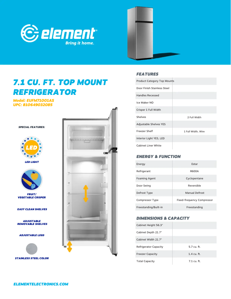 Page 1 de la notice Manuel utilisateur Element EUFM71001AS