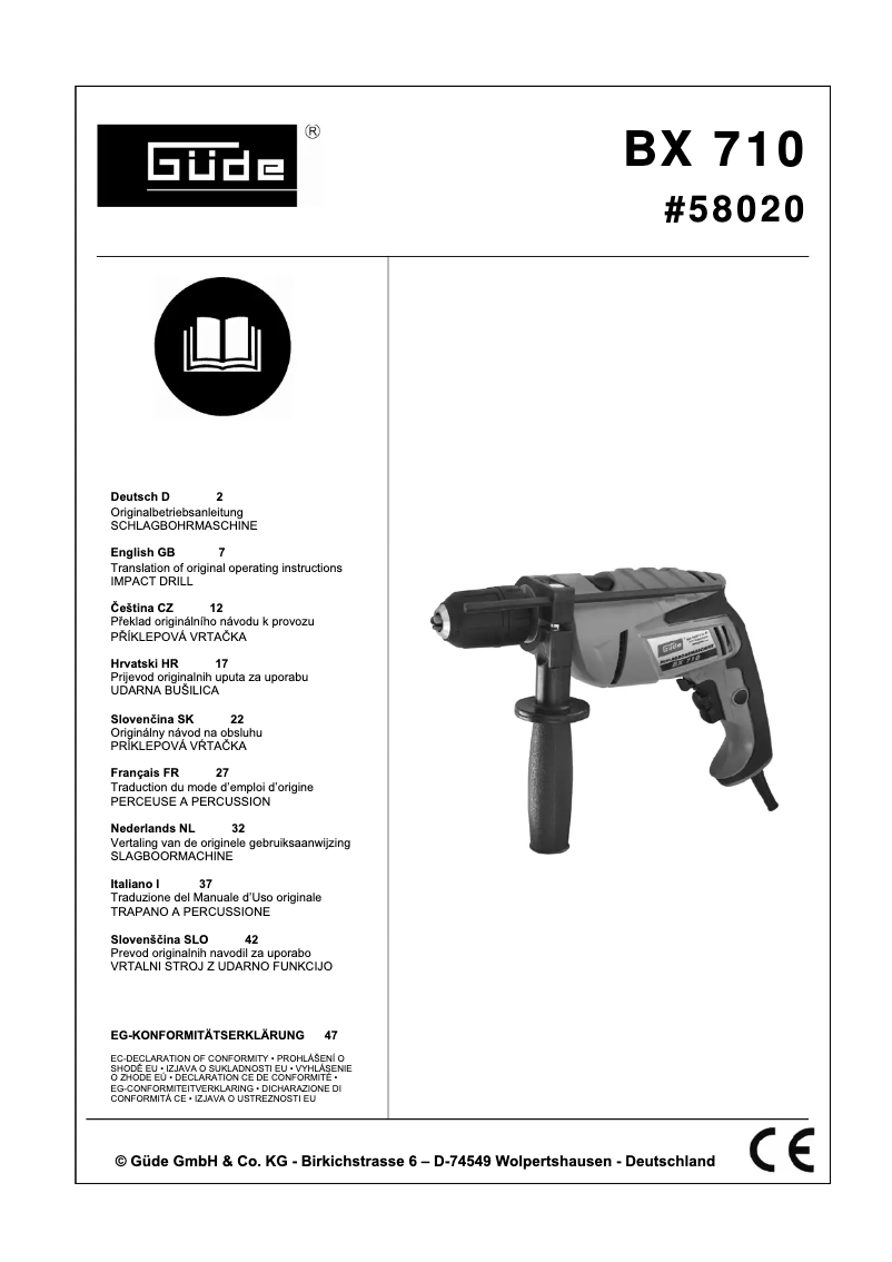 Page n°1 - Manuel utilisateur Güde BX 710