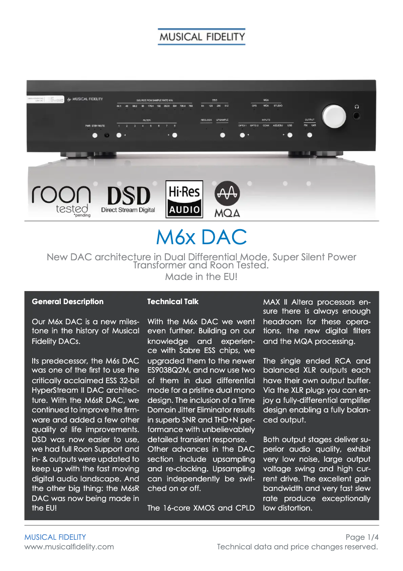 Page n°1 - Fiche technique Musical Fidelity M6x DAC