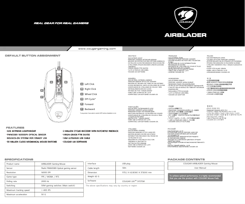 Page n°1 - Manuel utilisateur Cougar AirBlader