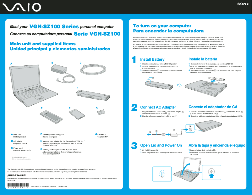 Page n°1 - Guide d'installation Sony Vaio VGN-SZ170P