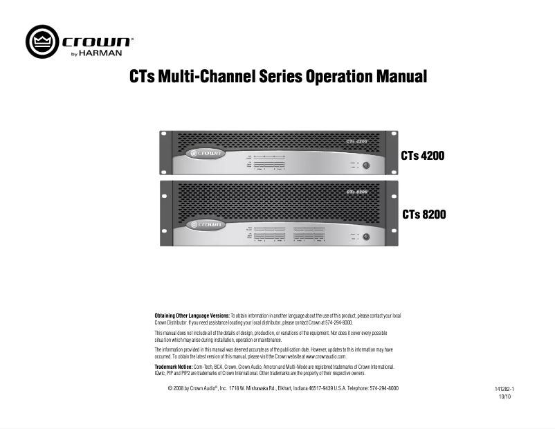 Page n°1 - Manuel utilisateur Crown CTs 4200