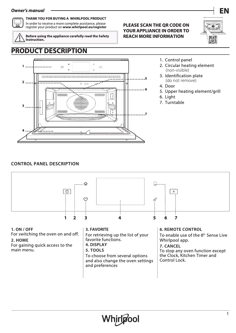Page 1 de la notice Manuel utilisateur Whirlpool W11I MW161