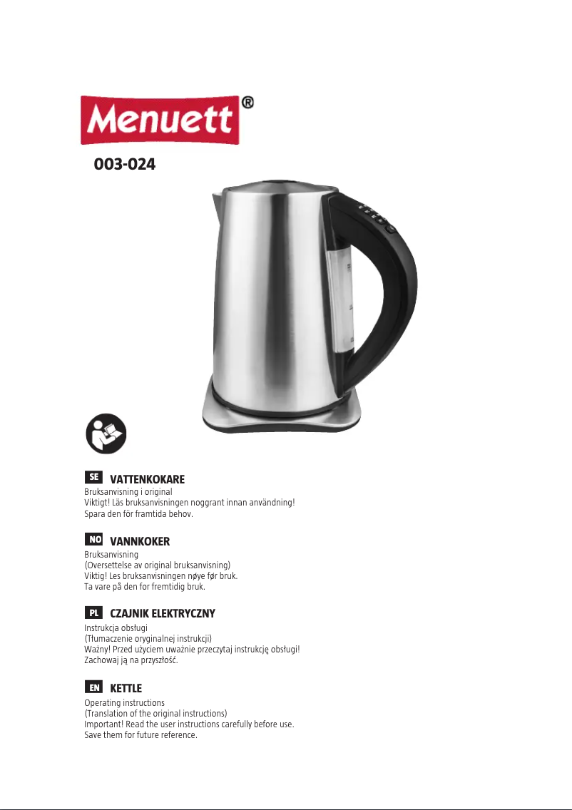 Page n°1 - Manuel utilisateur Menuett 003-024