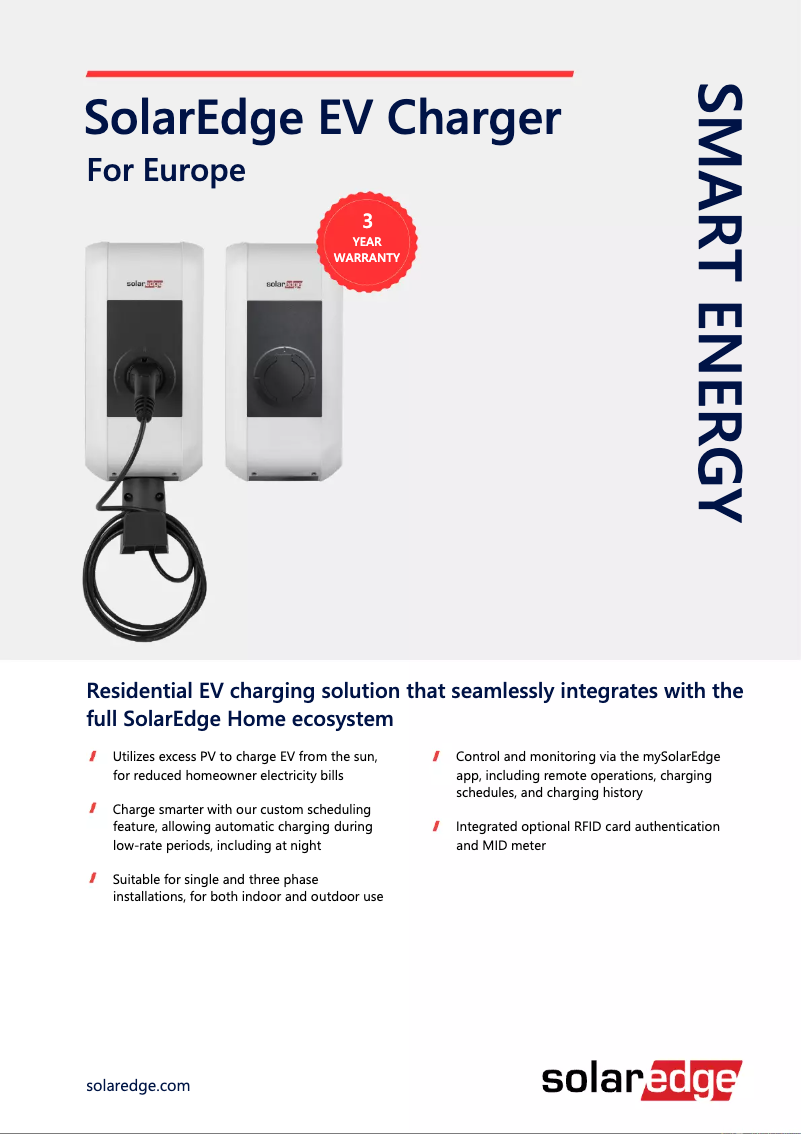 Page 1 de la notice Fiche technique SolarEdge SE-EVK22SRM-01