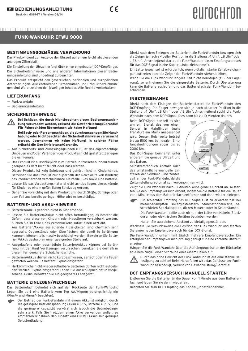 Page n°1 - Manuel utilisateur Eurochron EFWU 9000