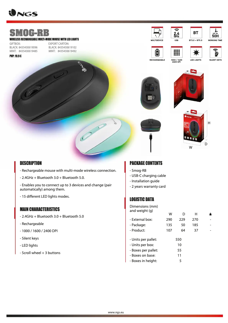 Page 1 de la notice Fiche technique NGS SMOG MINT-RB