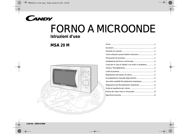 Page n°1 - Manuel utilisateur Candy FM MSA 20 M