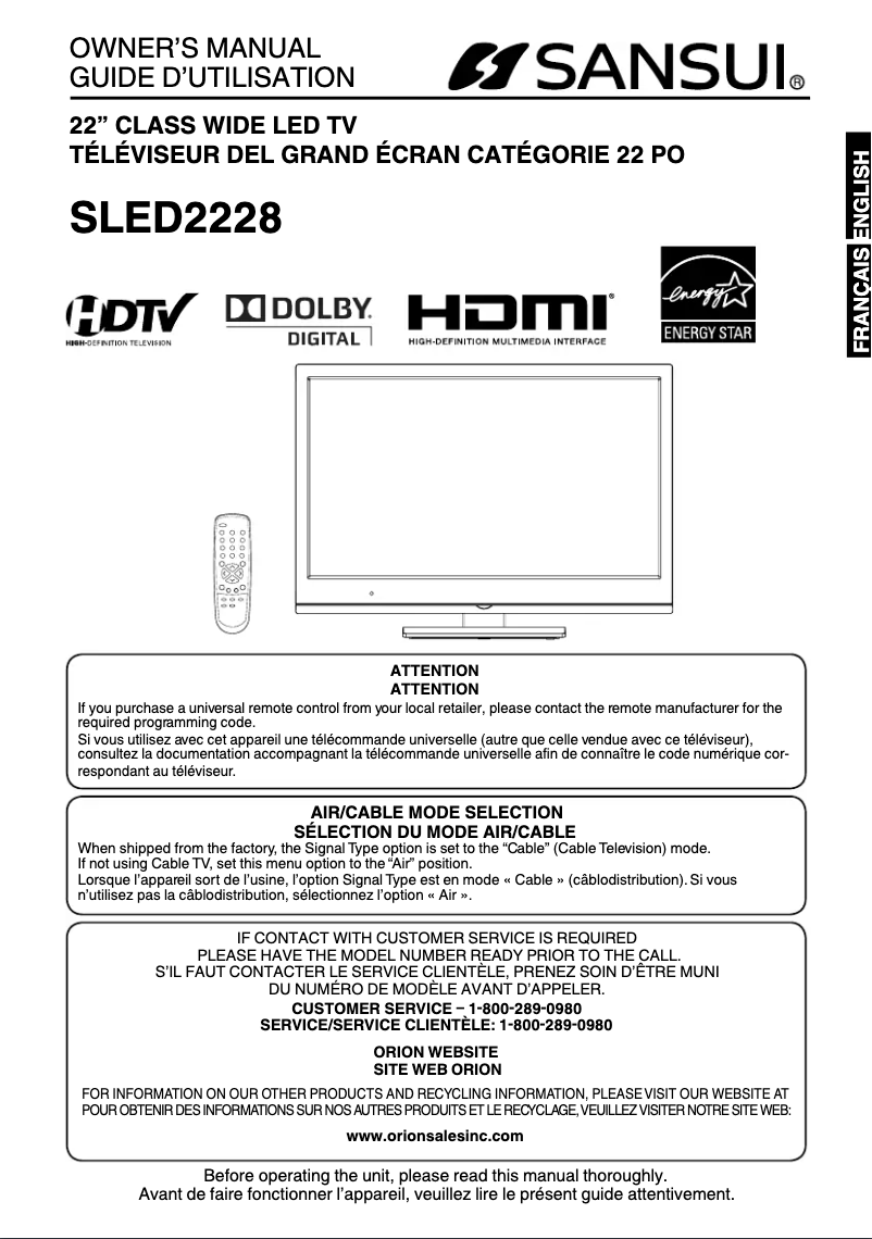 Page n°1 - Manuel utilisateur Sansui SLED2228