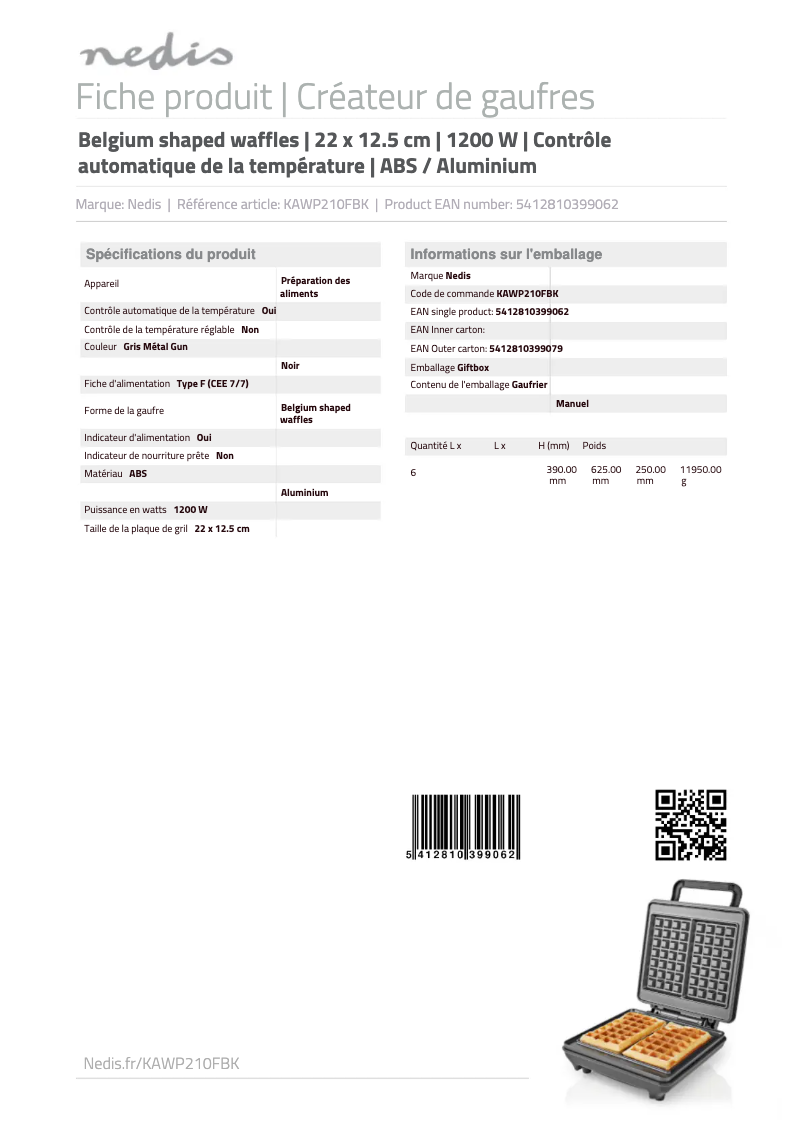 Page 1 de la notice Manuel utilisateur Nedis KAWP210FBK