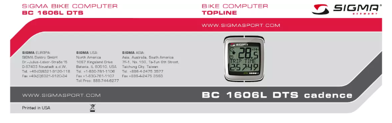 Page 1 de la notice Manuel utilisateur Sigma BC 1606L DTS Cadence