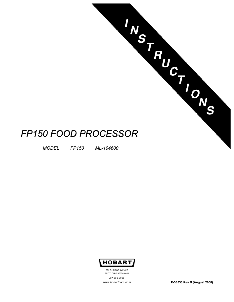Page 1 de la notice Manuel utilisateur Hobart FP150