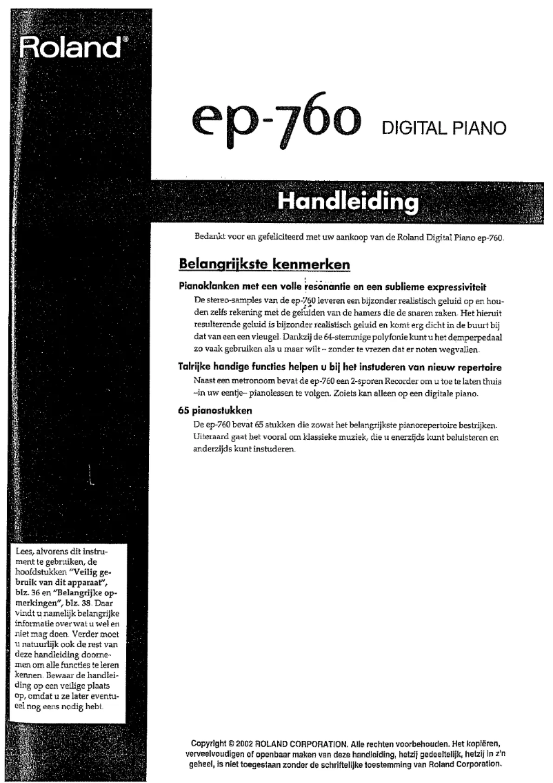 Page n°1 - Manuel utilisateur Roland EP-760