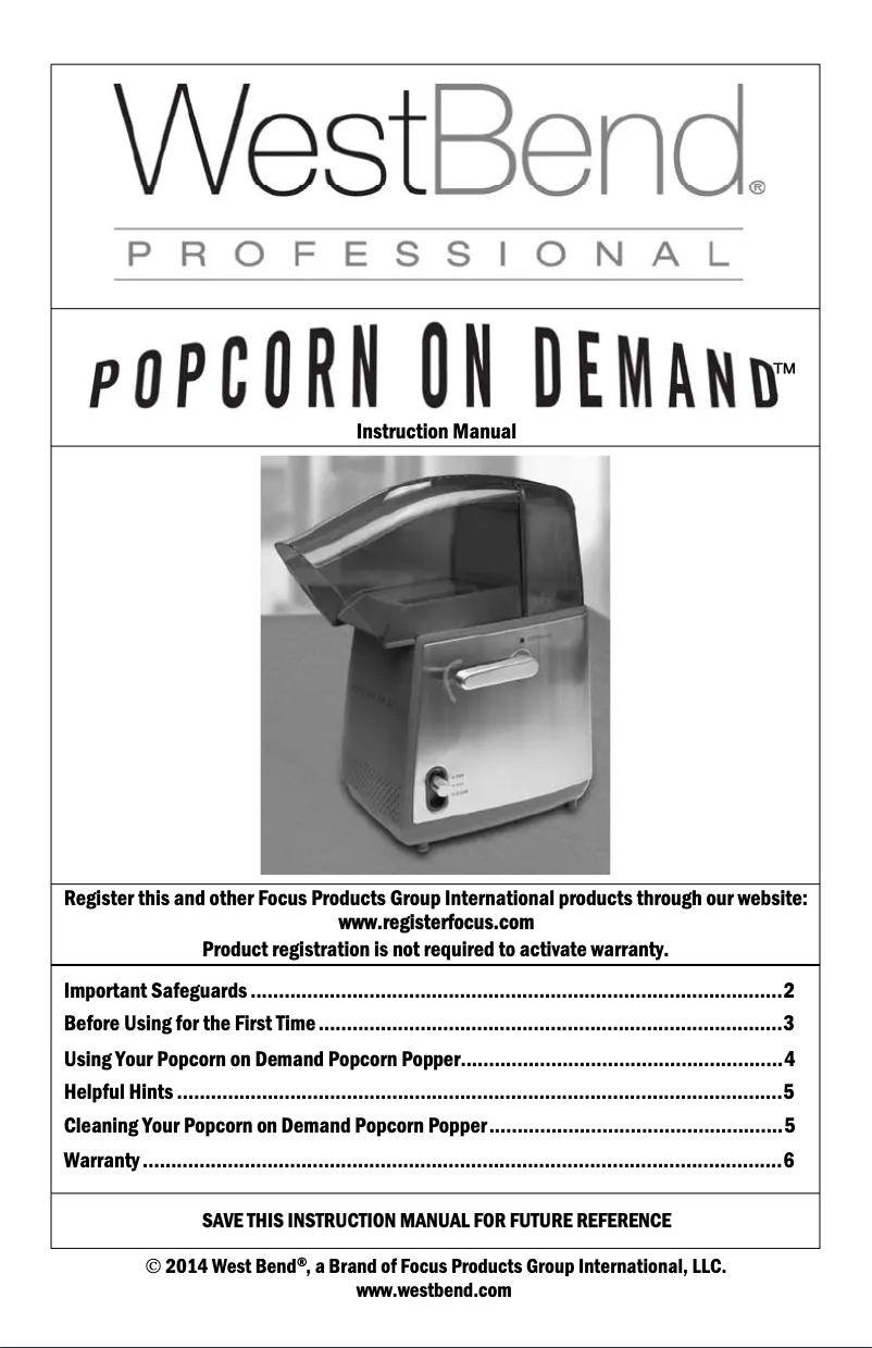 Page n°1 - Manuel utilisateur WestBend Popcorn on Demand 82700