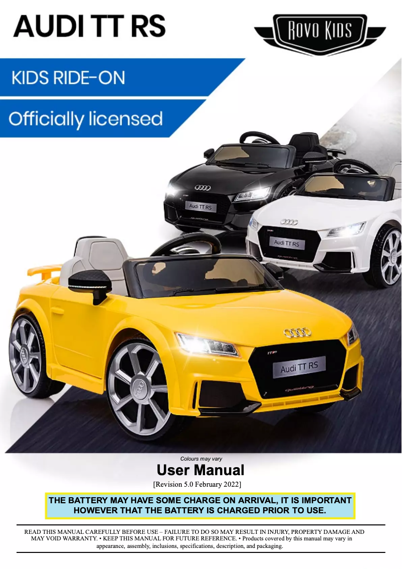 Image de la première page du manuel de l'appareil Audi TT RS