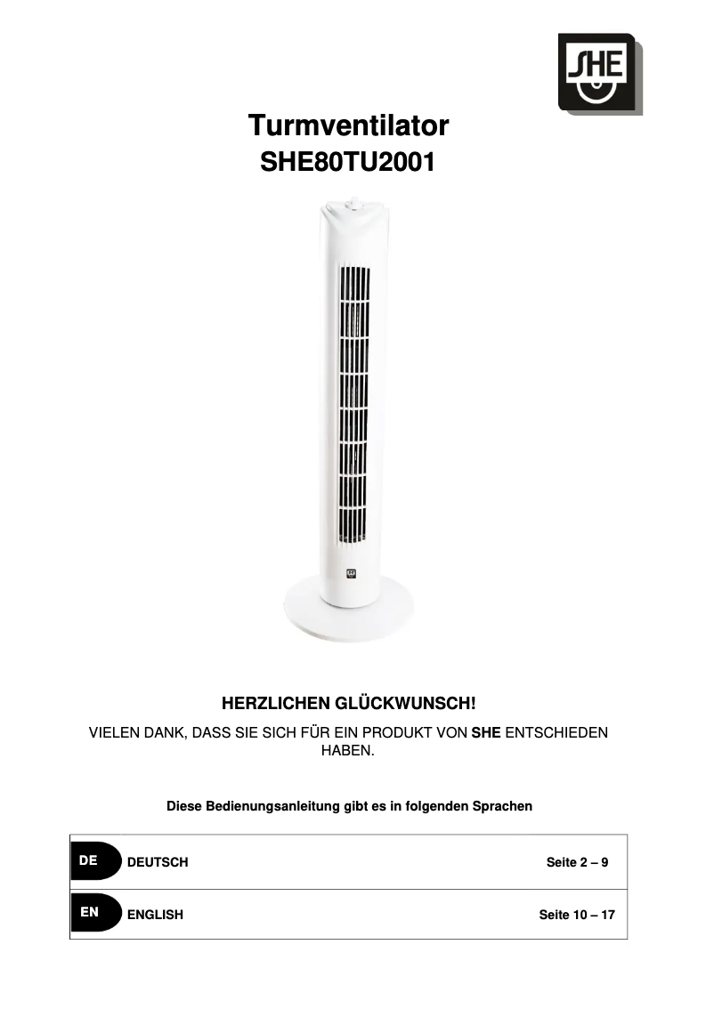 Page n°1 - Manuel utilisateur SHE SHE80TU2001