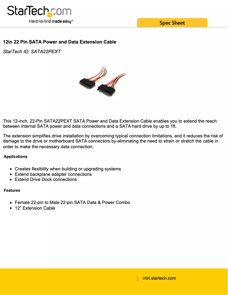 Page 1 de la notice Manuel utilisateur StarTech.com SATA22PEXT