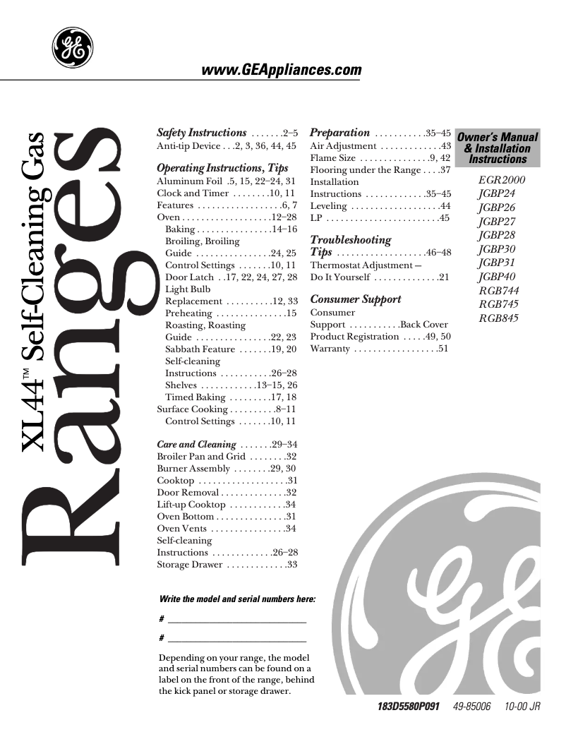 Página 1 del manual Guía de instalación Hotpoint RGB744WEAWW