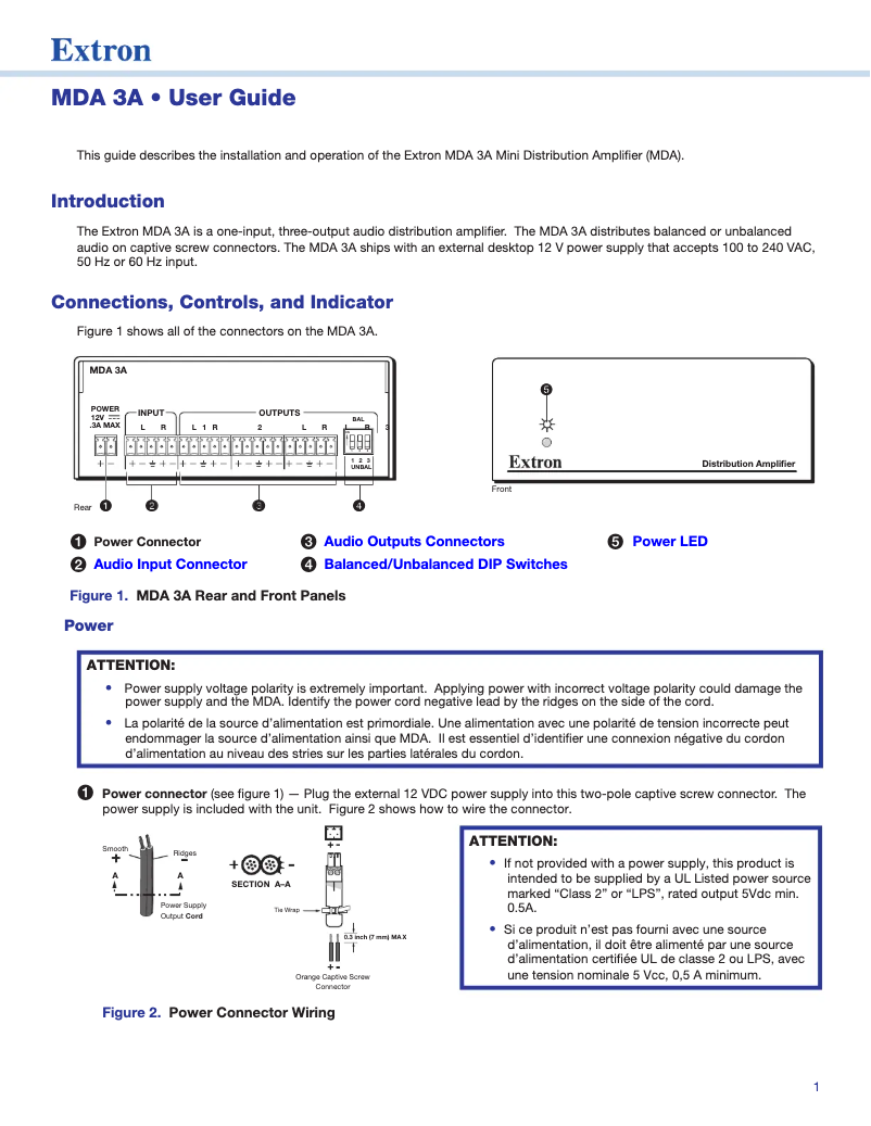 Página 1 del manual Manual de usuario Extron MDA 3A