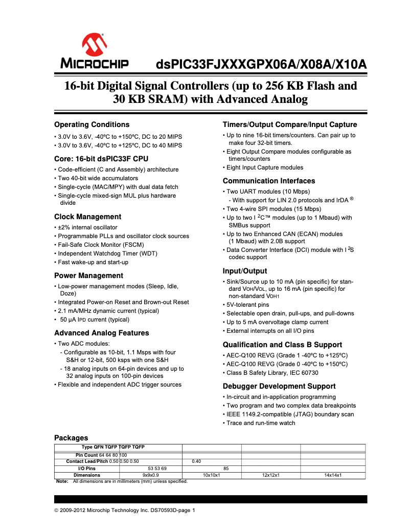 Página 1 del manual Ficha técnica Microchip dsPIC33FJ128GP306A