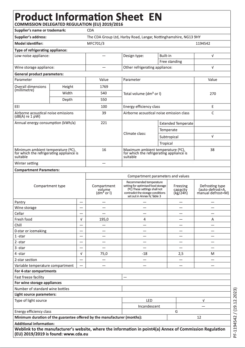 Page n°1 - Fiche technique Matrix MFU201