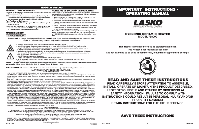 Image de la première page du manuel de l'appareil 758000