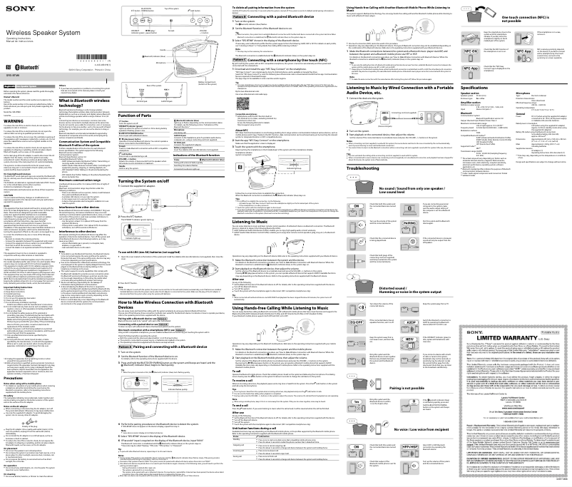 Page 1 de la notice Manuel utilisateur Sony SRS-BTM8/BLK