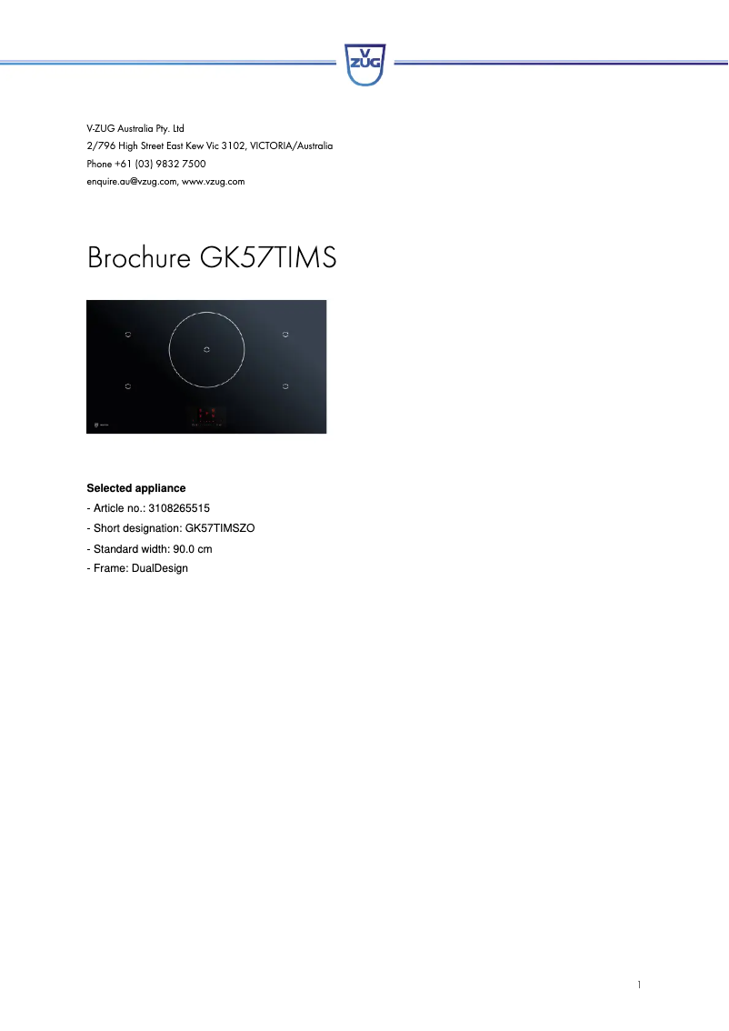 Page n°1 - Fiche technique V-Zug GK57TIMSZO