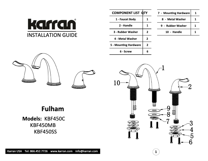 Page n°1 - Manuel utilisateur Karran Fulham KBF450C
