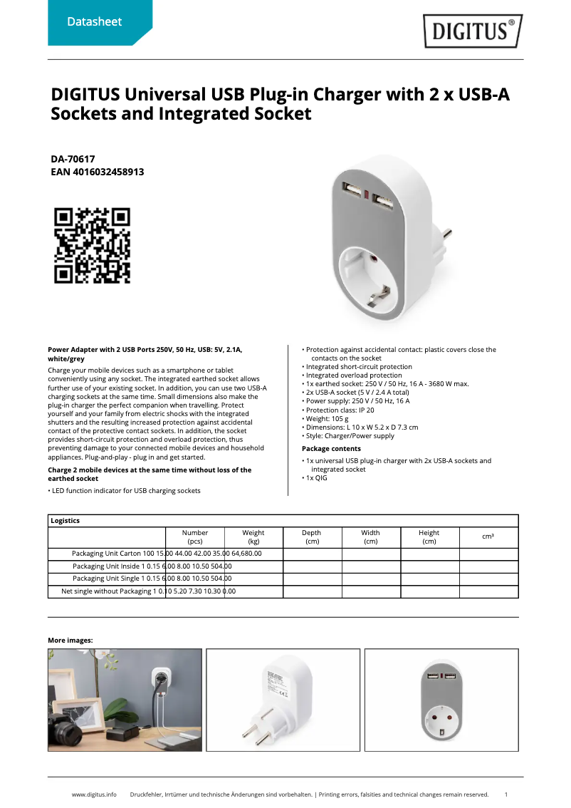 Page 1 de la notice Fiche technique Digitus DA-70617