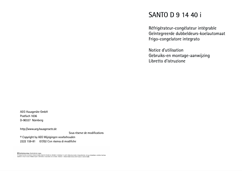 Page 1 de la notice Manuel utilisateur AEG Santo D 91440 I