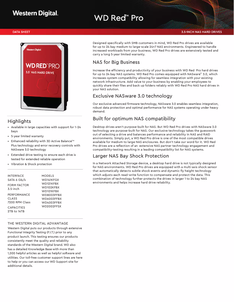Page 1 de la notice Manuel utilisateur Western Digital Red Pro
